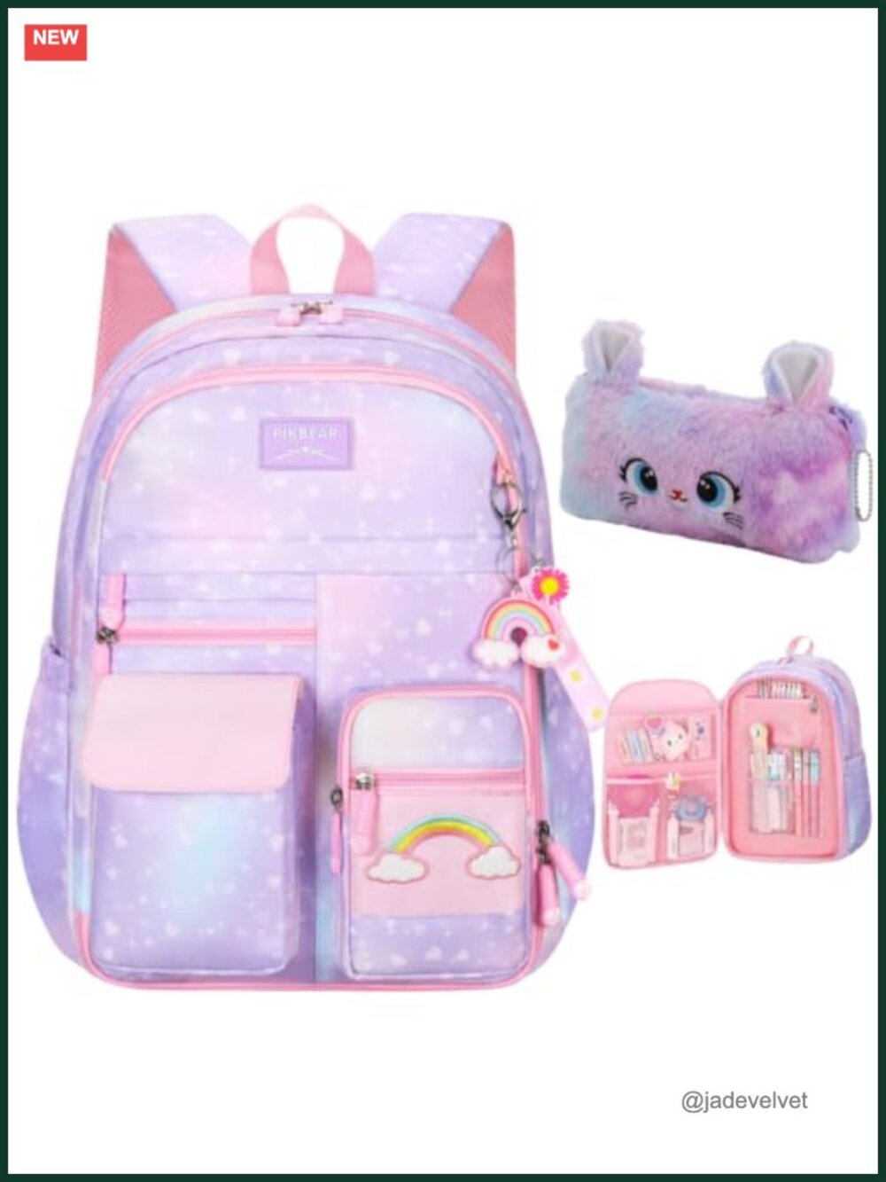 Rainbow Kids Backpack with Pencil Case, Water Resistant Nylon School Bag for